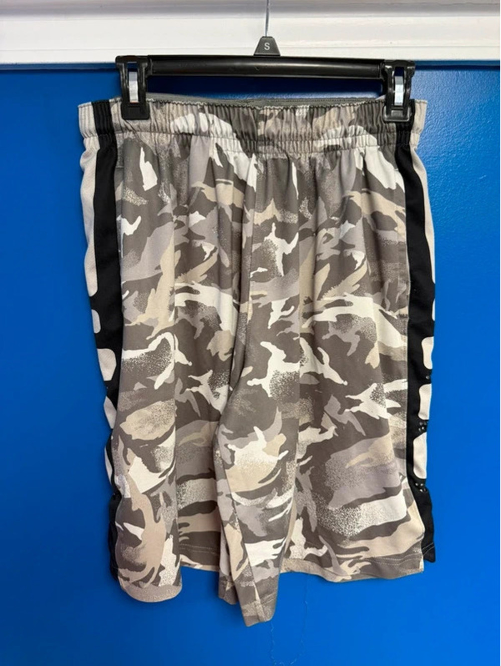 Adidas Youth Medium Camo 3-Stripes Athletic Shorts Olive Black Multi-Logo
